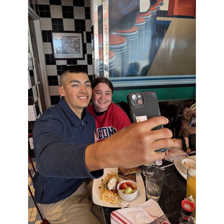 Snapping a pic at Ylia's OCS graduation celebratory breakfast