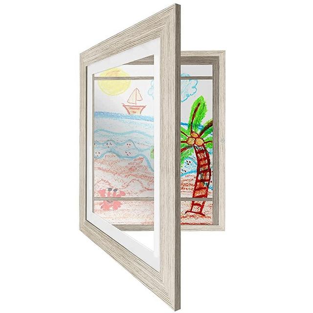 Americanflat 10x12.5 Kids Artwork Picture Frame in Driftwood - Displays 8.5x11 With Mat and 10x12.5 Without Mat - Composite Wood with Shatter Resistant Glass - Horizontal and Vertical Formats