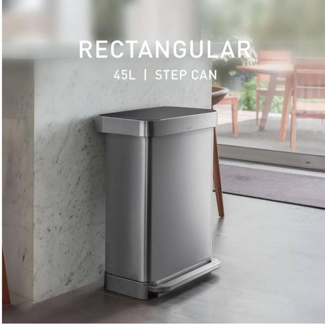 simplehuman 45 Liter, Brushed Stainless Steel, Rectangular Hands-Free Kitchen Step Trash Can with Soft-Close Lid