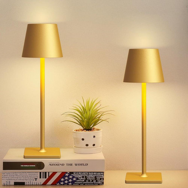 Fizrice 2 Pack Rechargeable Table Lamps, Gold Cordless Lamps - Battery Operated Touch Lamp, Outdoor Table Lights, Waterproof, Wireless, Portable Desk Lamp for Restaurant, Bedroom, Patio(Gold)