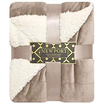 DINY Home & Style Sherpa Throw Luxury Berber Blanket 50" x 60" Reversible Fuzzy Microfiber All Season Blanket for Bed or Couch Newport Velvet Series (Taupe)