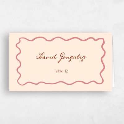 Buttercream, Beige Wedding Place Card - Cerise