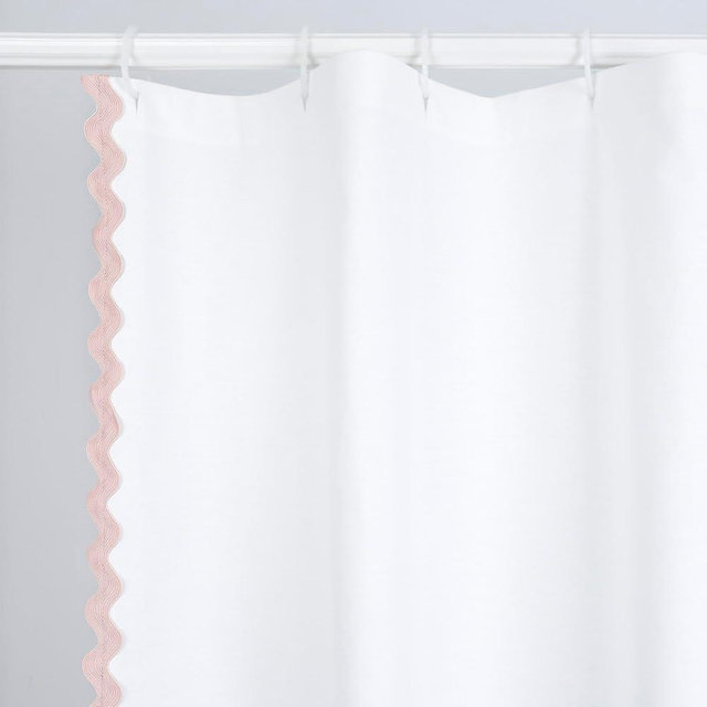 YINFUNG Scalloped Shower Curtain Pink White Cotton Bathroom Curtains Textured Thick Heavy Duty Cloth Hotel Rustic Girly Neutral 72x72