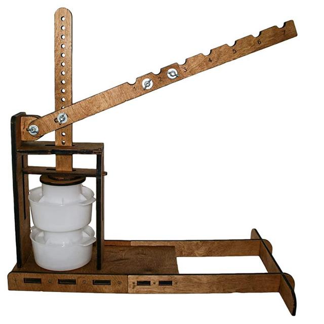 Dutch Wooden Cheese Press - Cheese Making Kit (Wooden Cheese Press with Lever and 2 Cheese Molds 1.2L)-Cheese Press for Home Cheese Making pressure up to 250 lbs
