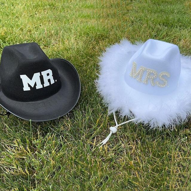 Mrs & Mr Cowboy Hat, Wedding Party Hat,Nashville Bachelorette Party, Rhinestone Cowgirl Hat