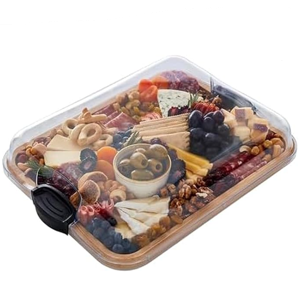 Farberware Build-A-Board Bamboo Cutting Board with Single Storage Compartment, Clear Locking Lid, Black Handles, Perfect for Charcuterie & Snacks