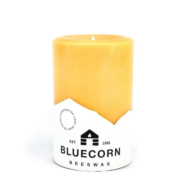 Bluecorn Beeswax 100% Pure Beeswax Pillar Candles | Natural Beeswax Candles, Unscented Yellow Candles | Soy, Paraffin, & Fragrance Free | 4x6, 180 Hour Burn Time | Handmade in Colorado