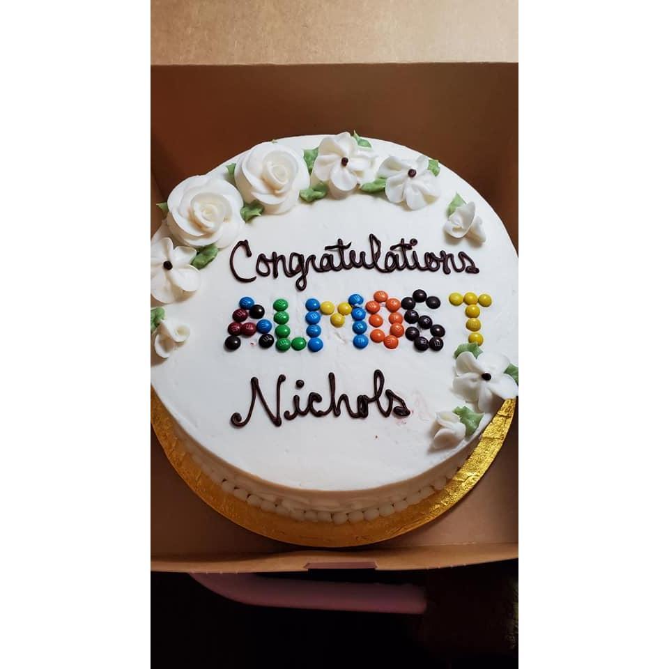 Told the bakery we didnt get married but wanted to give them our business. They still wrote "Mr & Mrs" AND also spelled our last name wrong. M&Ms and some frosting scraping for the recovery! 4.4.20