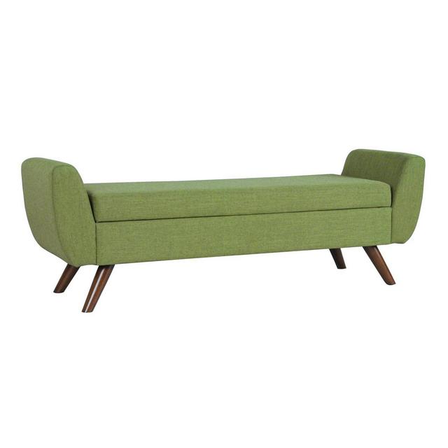Modern Storage Bench with Wood Legs Olive Green Woven - HomePop