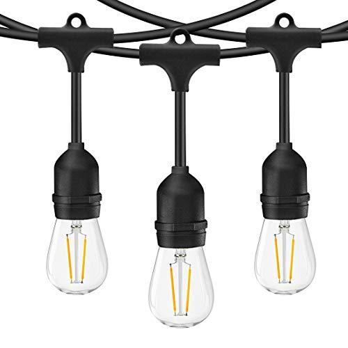 Banord 48 Foot LED Outdoor String Lights,S14 2W x 18 Vintage Bulbs Waterproof String Lighting,E26 x 15 Sockets Hanging Light, Commercial Grade Ambience LED Light String for Patio, Backyard, Wedding.