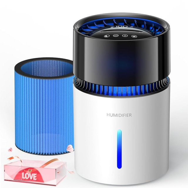 3L Mist-Free Evaporative Humidifier for Bedroom, Top Fill Humidifier Work with Tap Water, Touch Control,USB Powered, Sleep Mode, Night Light,1–8H Timer, Easy-Clean Design for Home Office