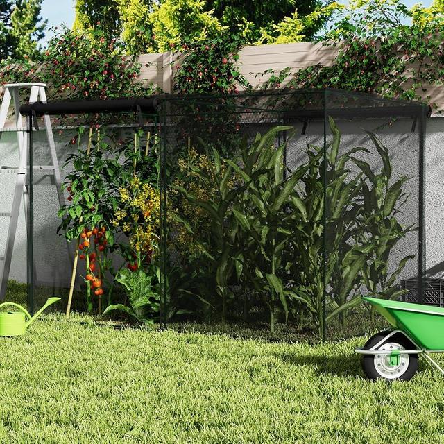 10' x 6.5' Crop Cage Plant Protection Tent with Zippered Doors Garden Netting For Vegetables, Garden Raised Bed Cover with Frame, Plant Covers From Animals, Fruit Cage for Garden Patio Yard, Black