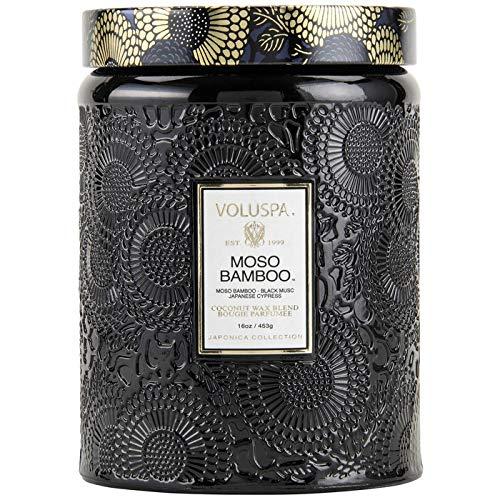 Voluspa Moso Bamboo Large Embossed Glass Jar Candle, 16 Ounces