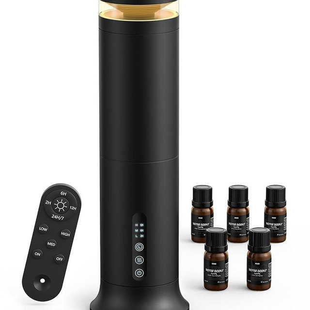 XEITIN Waterless Diffuser with 5 Hotel-inspried Scent Oil - Cold Air Diffuser Up to 2000 Sq.ft for Large Home Office Hotel and Spa, Remote & Panel Control, 4 Timer 3 Scent Intensity Models, 3.4 fl oz