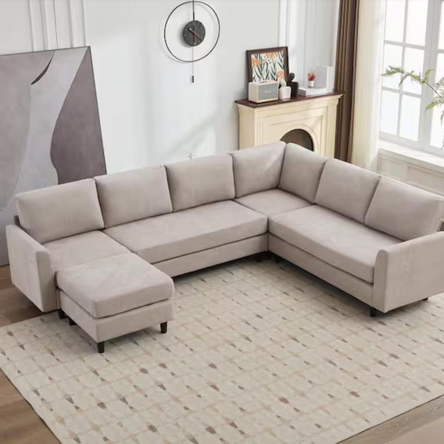 JEAREY Venice 107.3 in. W x 83.5 in. D Gray Modular Fabric Sectional Sofa Couch, 7-Seats with Convertible Cushions, 1-Ottoman WNSSF7-Beige