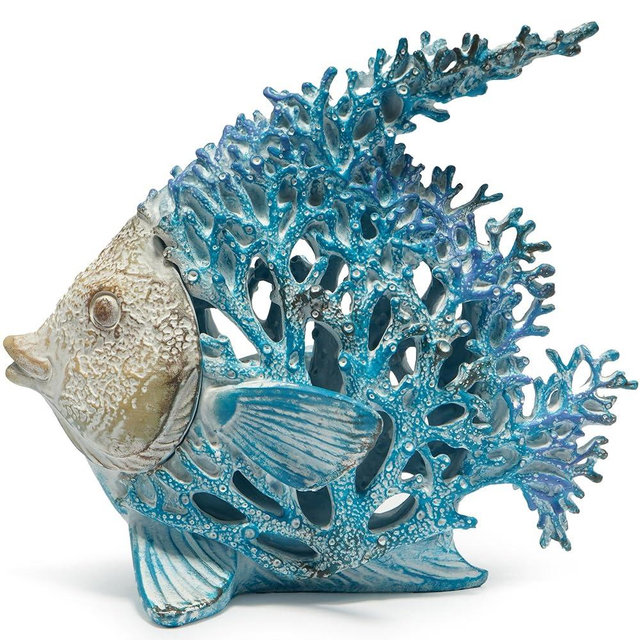 Hodao Sea Coral Fish Figurines Decoration Summer Beach Coastal Decor Coral Reef Angelfish Home Office Desk Decor Statues for Tabletop Shelf Bathroom Decoration Ornament Gifts for Mom (Blue)