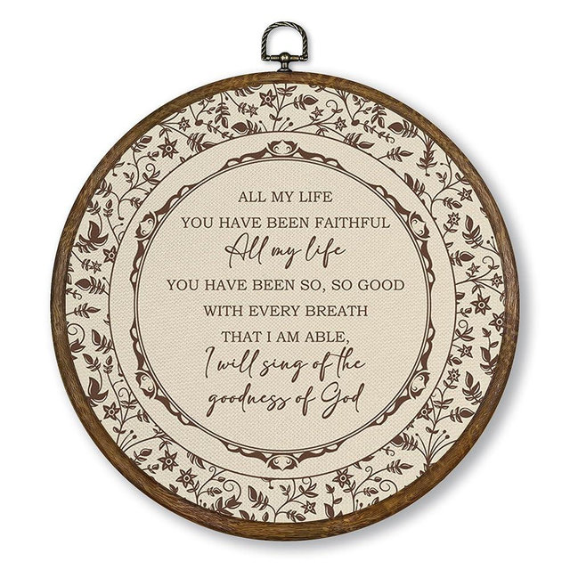 Qskjre Vintage Christian Flower Wall Art Decor, Bible Verse All My Life You Have Been Faithful Round Wood Framed Canvas Wall Artwork, Scripture Hanging Prints for Church Prayer Room Decorations, 10x10