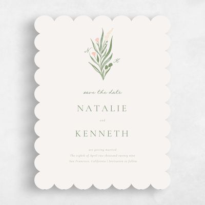 Beige Scalloped Wedding Save the Date - Arden Portrait
