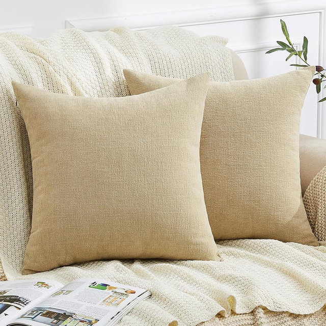 GAWAMAY Decorative Square Throw Pillow Covers 18"x18" Inch Set of 2, Super Soft Chenille Pillows Cover Fall Pillowcase for Living Room Bedroom Sofa Couch Cushion Cover Khaki 45x45cm (No Insert)