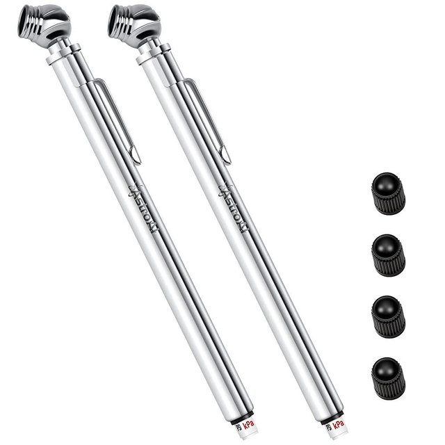 AstroAI Pencil Tire Pressure Gauge (10-75PSI) Stainless Steel Body and Metal Made Nozzle for Vehicles (2 Pack)