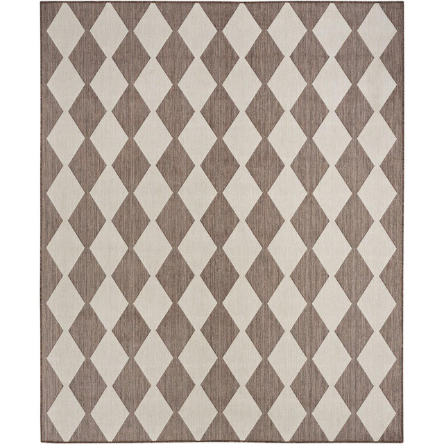 Nourison Positano Retro Diamond Flatweave Indoor Outdoor Low Pile Area Rug Natural 8' x 10'