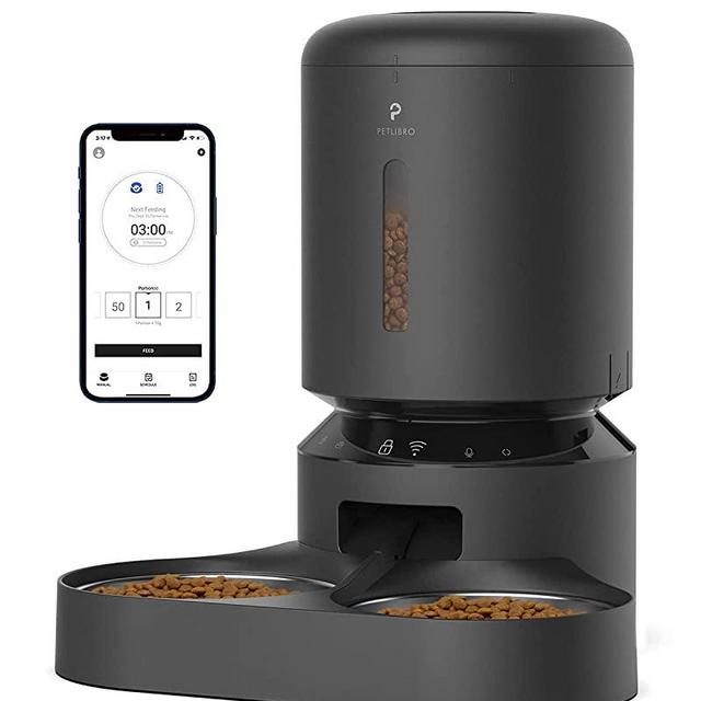 PETLIBRO Automatic Cat Feeder for Two Cats, 5L Dry Food Dispenser with Splitter and Two Stainless Bowls, 10s Meal Call and Timer Setting, 50 Portions 6 Meals