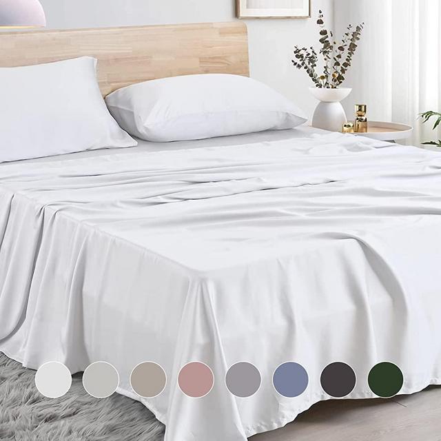 Sijo Premium 100% Austrian Eucalyptus Lyocell Tencel Sheet Set, Softer Than Silk, Moisture Wicking, Temperature Regulating, Cooling - 2 Pillowcases 1 Fitted 1 Flat (Snow, King - 4pc with Flat Sheet)
