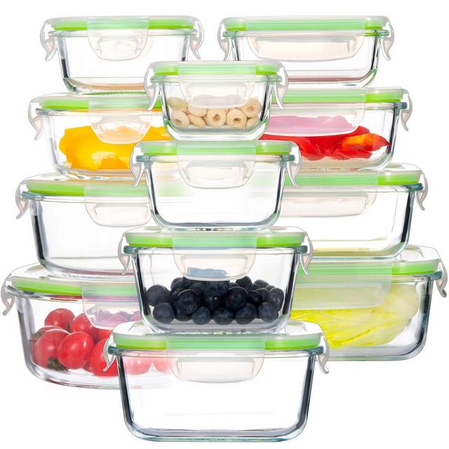 Glass Food Storage Containers with Lids, [24 Piece] Airtight Glass Storage Containers, Leak Proof Glass Meal Prep Containers, BPA Free Glass Bento Boxes for Lunch (12 lids 12 Containers)