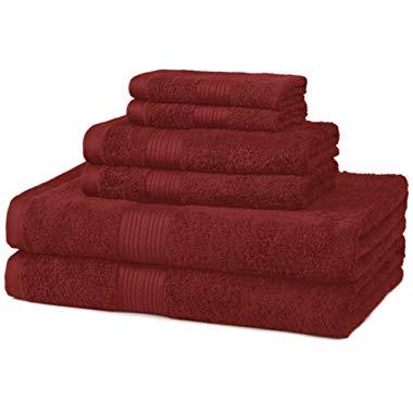 AmazonBasics 6-Piece Fade-Resistant Bath Towel Set - Crimson Red