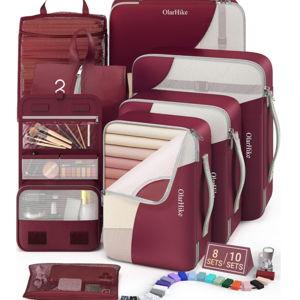 Wine colored 8 Set Packing Cubes for Travel, Anti-Tearing Suitcase Organizer for Luggage with Shoe & Hanging Toiletry Bag,Gifts for Women Mom,OlarHike Vacation Essentials & Accessories for Cruise Ship,Wine