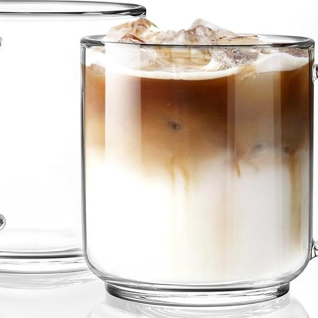 Aquach 22oz Large Clear Glass Coffee Mugs Set of 2 - Serve as General Drinking Glasses for Water, Coffee, Tea, and Juice