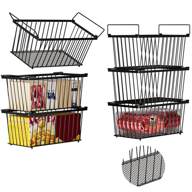 ANJUBAN Enhanced Leak-Proof Bottom - Freezer Organizer Bins ，6 Pack Stackable Deep Freezer Organizer Bins for 7 Cu.FT Small Chest Freezer，organization and storage，pantry organizers(6 Pack-black)