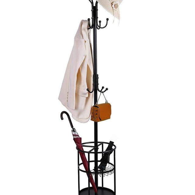Anlanbor Coat Rack Freestanding, Metal Coat Rack Stand with Umbrella Holder, Coat Tree with 12 Hooks for Clothes Hats Bag Purses, Coat Hanger Stand for Entryway Living Room Bedroom Office, Black