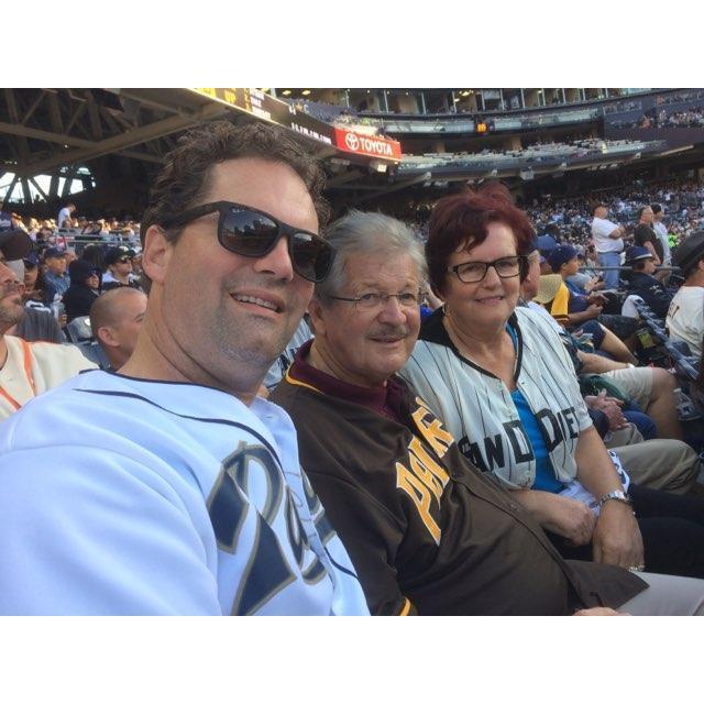 Scott, Harvey and Linda at the Padres opening game. Go Padres!