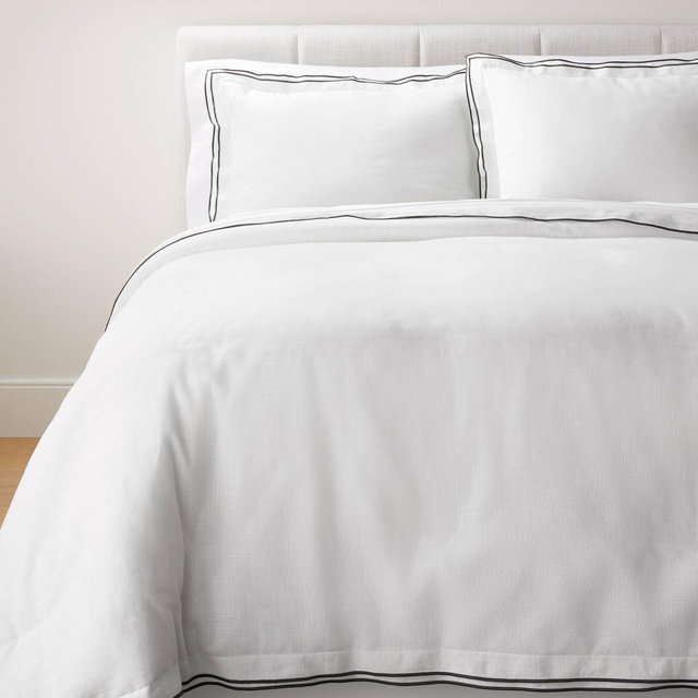 California King Double Flange Merrow Stitch Duvet Cover & Sham Set White/Dark Gray - Threshold™ designed with Studio McGee
