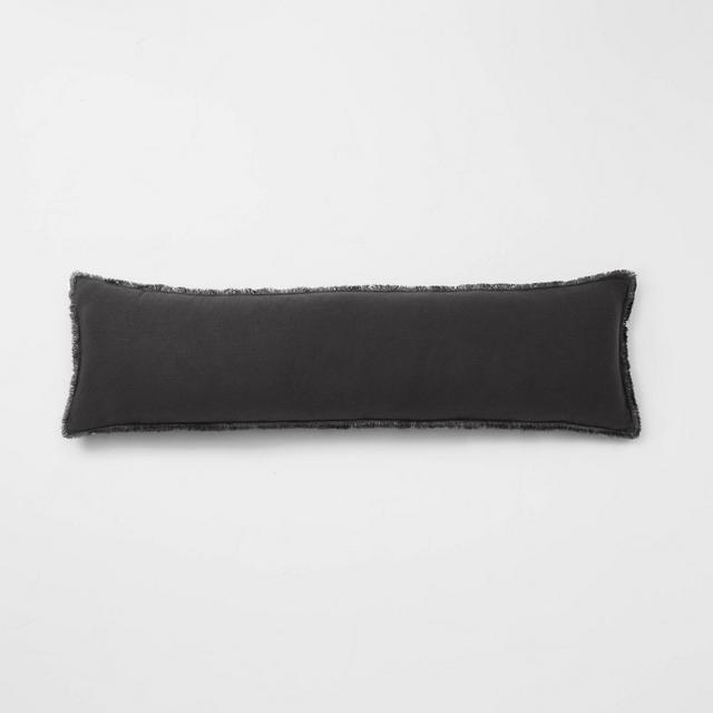 Heavyweight Linen Blend Lumbar Throw Pillow Washed Black - Casaluna™