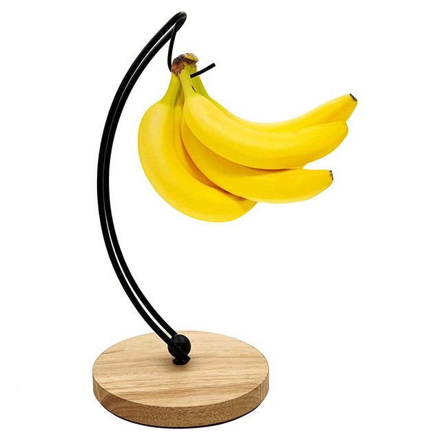 Banana Hanger Modern Bananas Holder Organizer with Durable Wood Base Sturdy Metal Hook for Home Kitchen Countertop Useful Simple Charming Design Tree Stand Hanging Fresh Food Storage Container