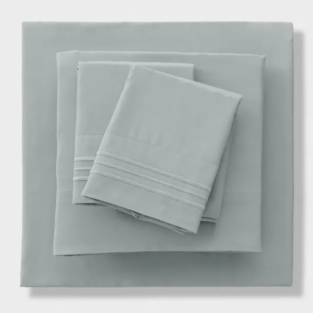 California King Sheet Set 4 Piece Solid Color Bedding Sheets & Pillowcases - Light Grey