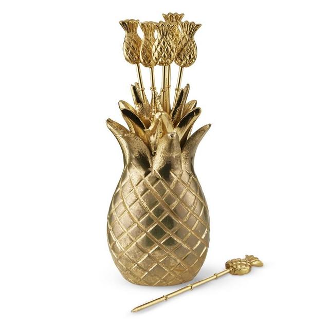 Pineapple Cocktail Picks with Holder, Set of 6