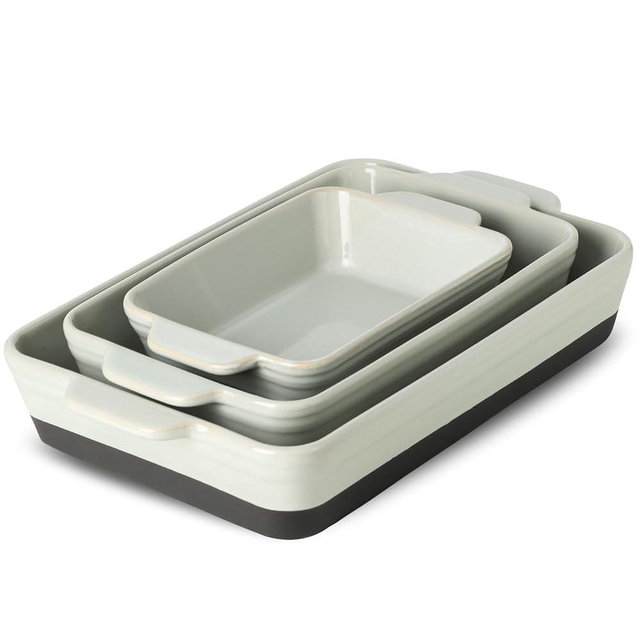 HVH 9x13 Baking Dish Set, Large Casserole Dishes for Oven, Ceramic Bakeware Set of 3, Baking Dishes for Casseroles 13 x 9, Rectangular Lasagne Pan Deep for Baking, Farmhouse Style (Black Pottery)