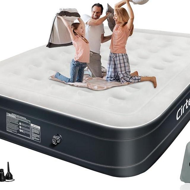 Cirtek Air Mattress, 18" Queen Inflatable Mattress for Camping, Travel, Sleeping, Portable Size Blow up Mattress with Electric Pump, Comfort Air Bed