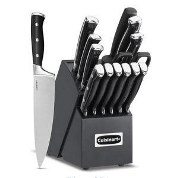 Cuisinart 15-Piece Knife Set with Block, High Carbon Stainless Steel, Forged Triple Rivet, Black/Black C77BTR-15PBK