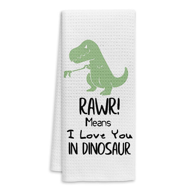 RAWR Means I Love You in Dinosaur Funny Kitchen Towels Dish Towels,Cartoon Green Dinosaur for Boys Bathroom,Boys Kids Girls Son Daughter Gifts