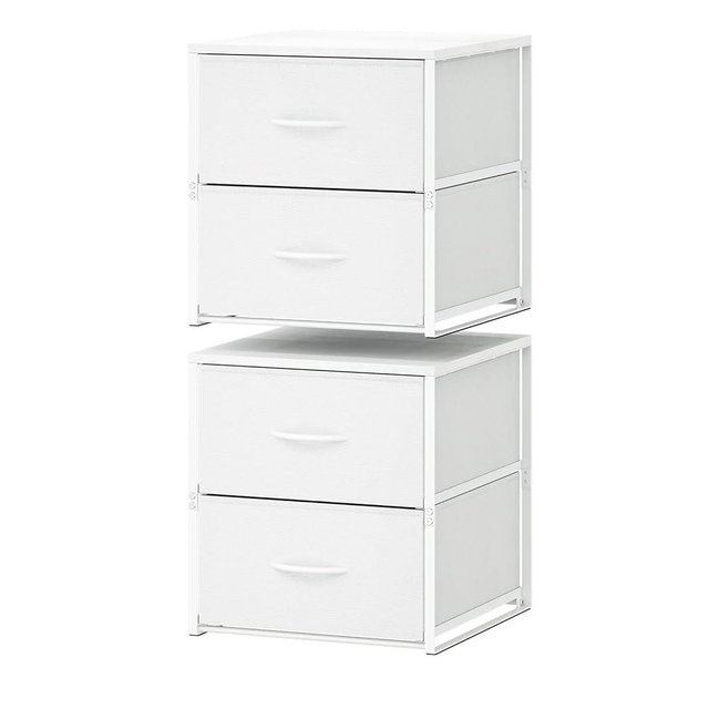 2 Pack Stackable Storage Closet Drawers, White Closet Organizers and Storage, Small Drawers for Closet with Wooden Top & Metal Frame, 2 Tier Modern Short Dresser for Bedroom,Dorm,Living Room, Office