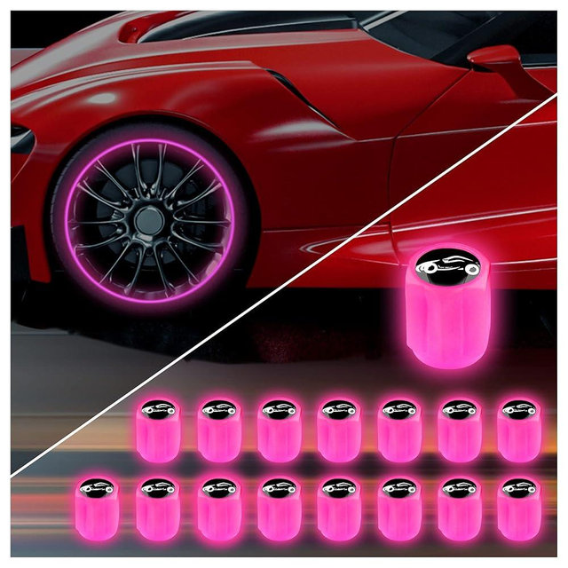 16PCS Fluorescent Tire Valve Stem Caps,Luminous Auto Wheel Air Valve Cap,Universal Decoration Accessories for Car/SUV/Bicycle/Trucks/Motorcycles,Cool Car Gifts (Car/Pink-16pcs)
