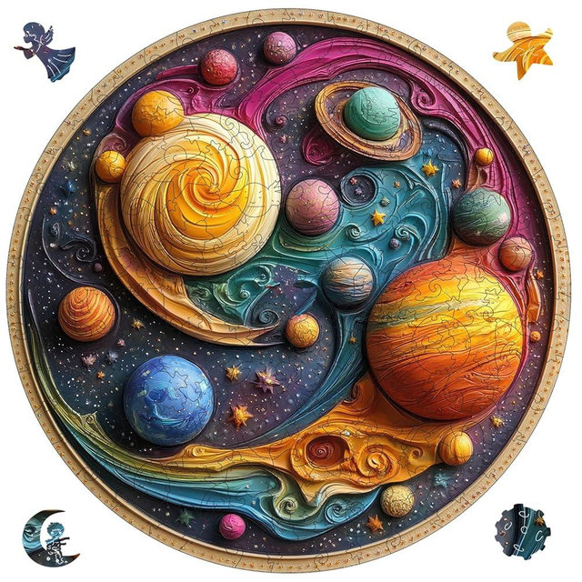 Qiuenisray Wooden Puzzles for Adults 500 Piece, Solar System Planet Wood Jigsaw Puzzles, FSC Certified Royal Unique Shape Adult Puzzles, Creative Gift for Family Game 16.5x16.5 in