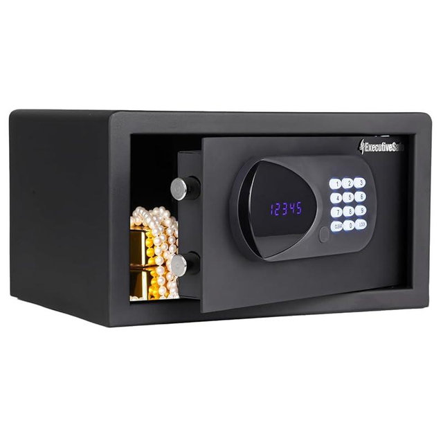 ExecutiveSafe ACS-2 Digital Safe Box for Home, Office & Hotel – Electronic Keypad, Motorized Bolts, LED Display, USB Power Port & Emergency Key Lock – Compact 0.49Cu.Ft Security Safe, Black