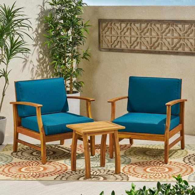 Perla Outdoor 2 Seater Acacia Wood Chat Set with Cushions by Christopher Knight Home