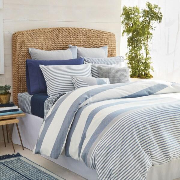 Nautica Fairwater Navy and White Nautical Striped Comforter Set - Full - Queen - 3 Piece