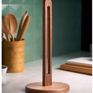 KitchLife Acacia Wooden Paper Towel Holder Countertop, Fits Jumbo Rolls, Freestanding Dark Wood Paper Towel Stand Upgraded Dispenser Organizer with Non-Slip Base